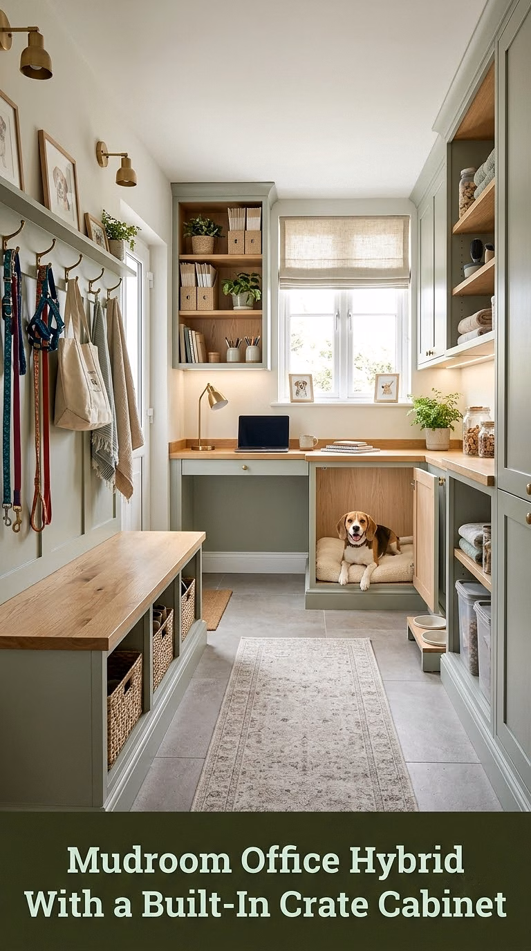 Mudroom Office Hybrid With a Built-In Crate Cabinet