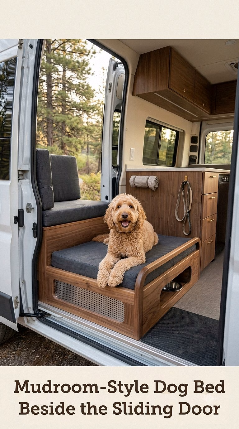 Mudroom-Style Dog Bed Beside the Sliding Door