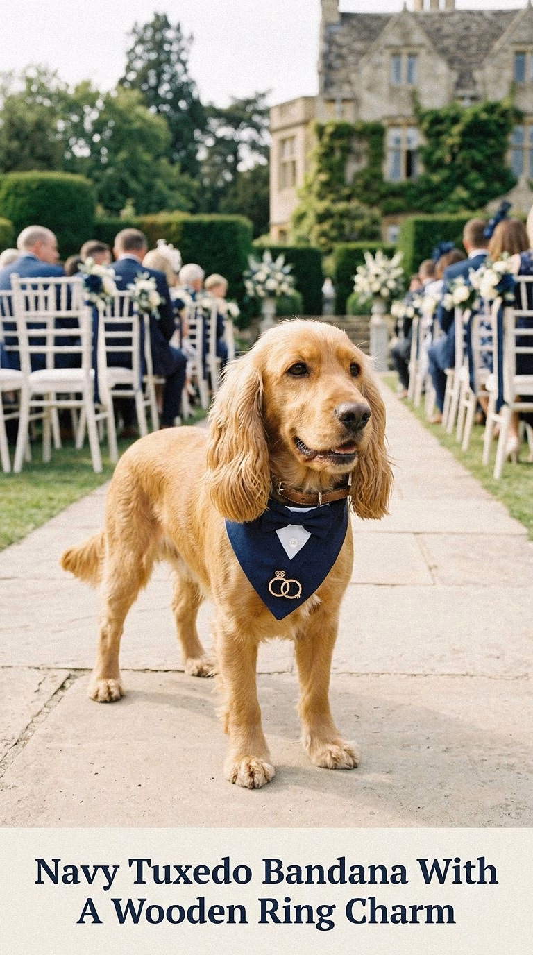 Navy Tuxedo Bandana With A Wooden Ring Charm
