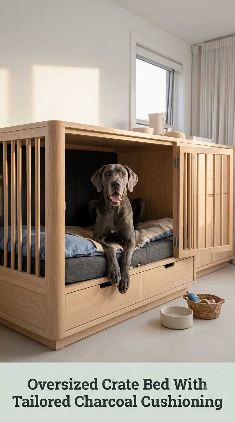 Oversized Crate Bed With Tailored Charcoal Cushioning
