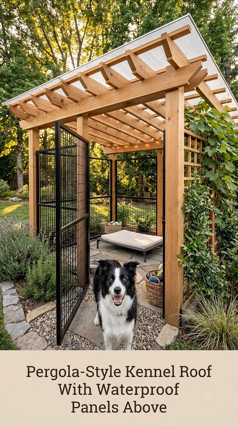 Pergola-Style Kennel Roof With Waterproof Panels Above