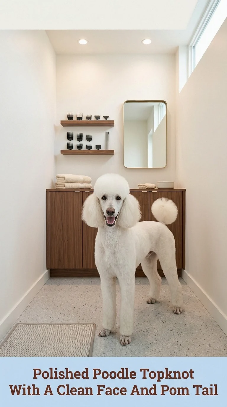 Polished Poodle Topknot With A Clean Face And Pom Tail