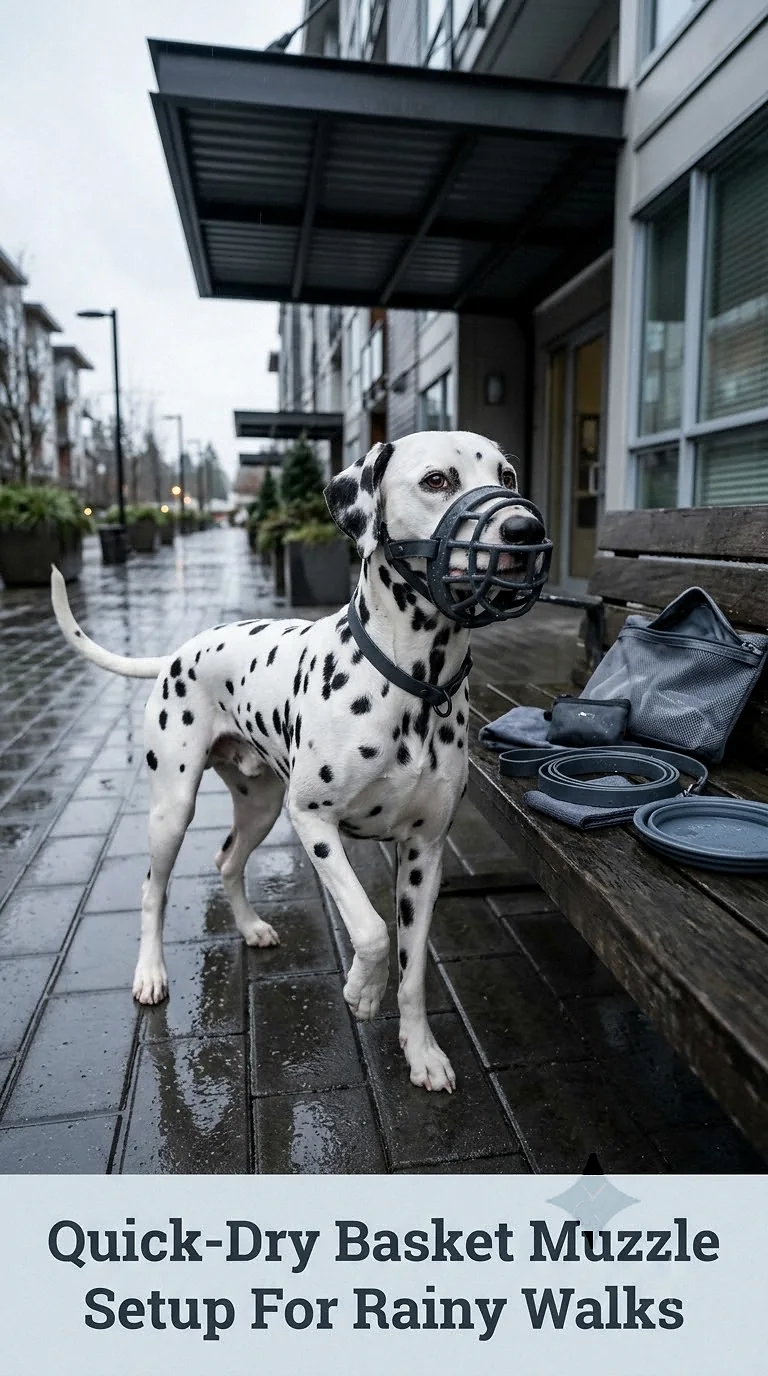 Quick-Dry Basket Muzzle Setup For Rainy Walks