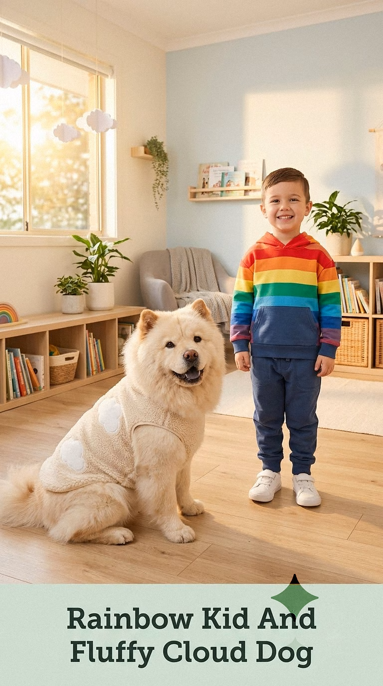 Rainbow Kid And Fluffy Cloud Dog