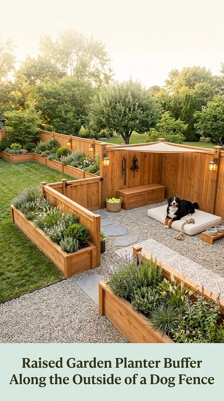 12. Raised Garden Planter Buffer Along the Outside of a Dog Fence