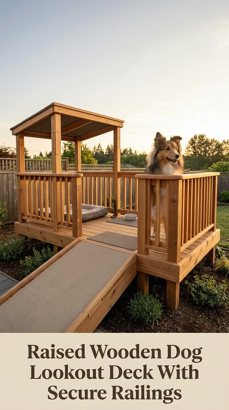 Raised Wooden Dog Lookout Deck With Secure Railings