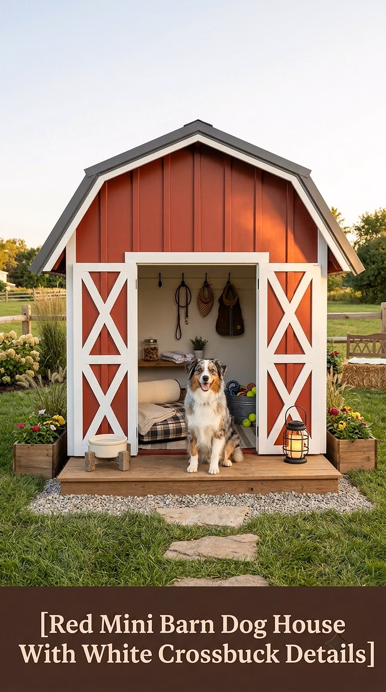 12. Red Mini Barn Dog House With White Crossbuck Details