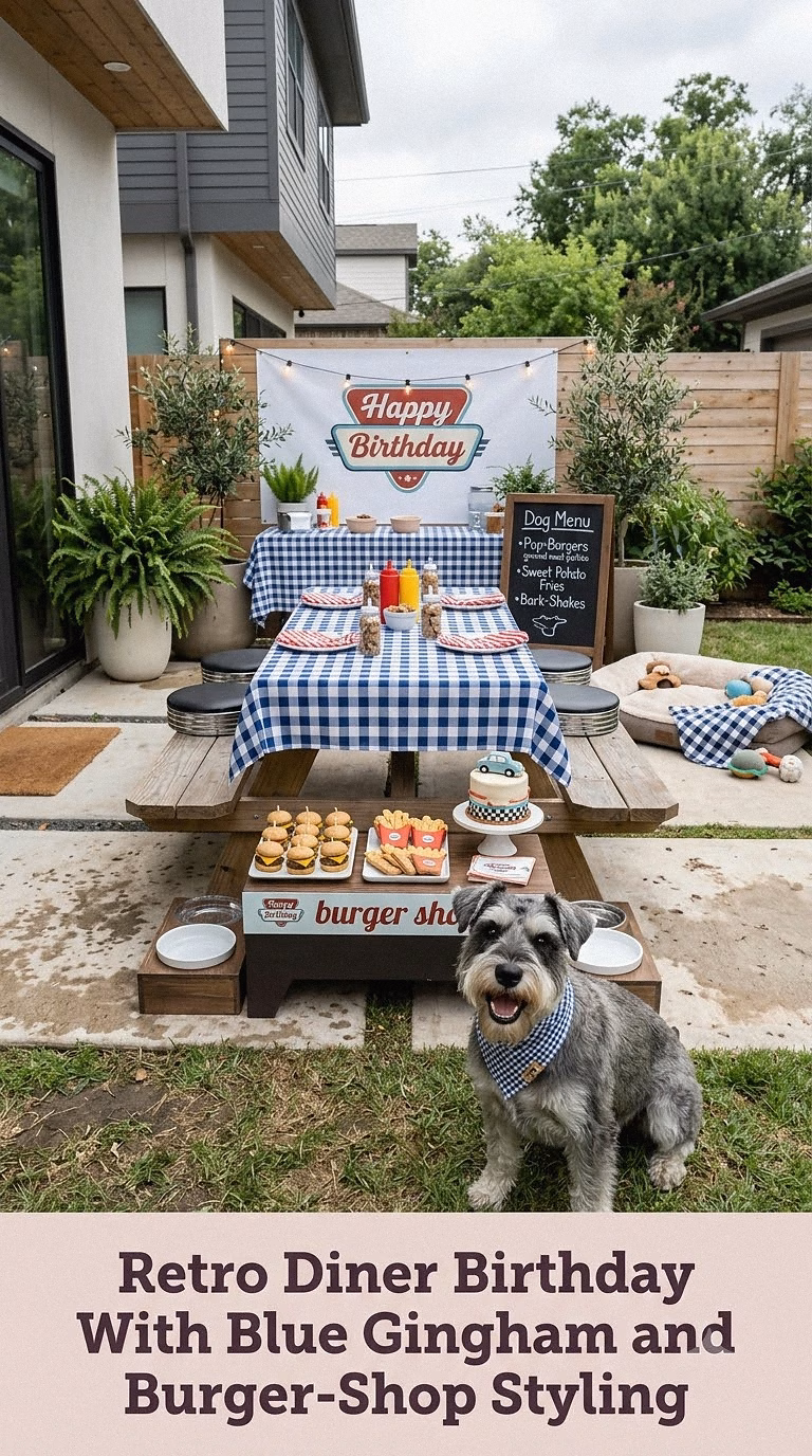 Retro Diner Birthday With Blue Gingham and Burger-Shop Styling