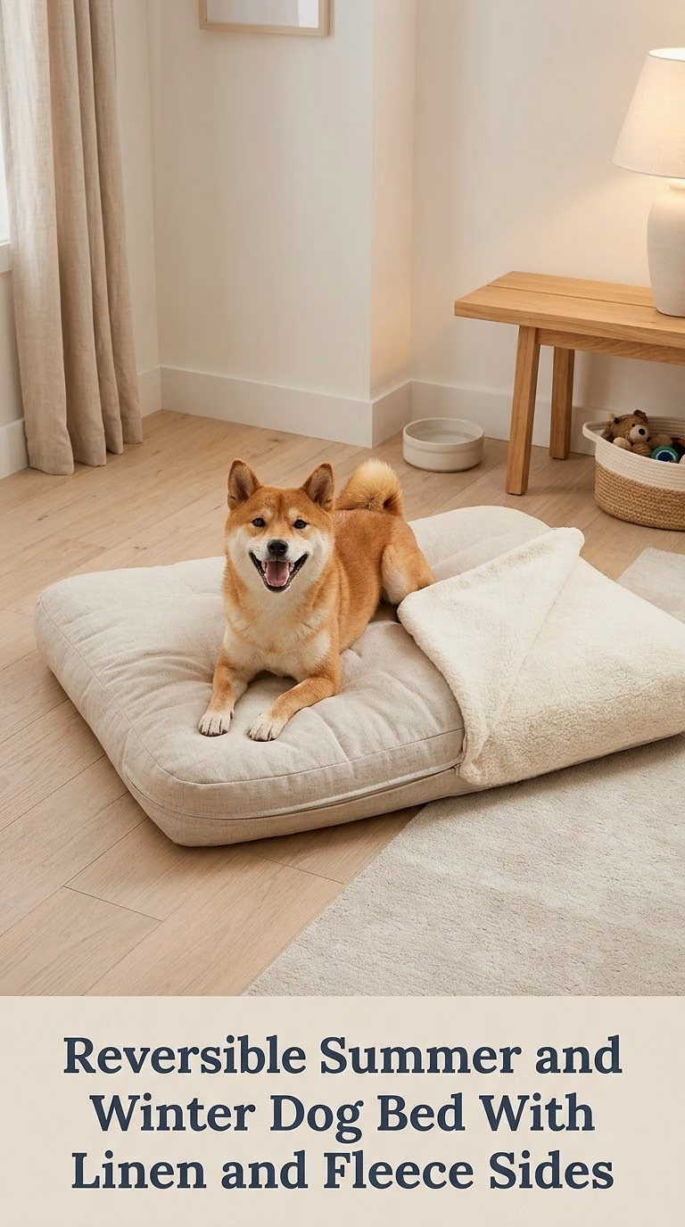 Reversible Summer and Winter Dog Bed With Linen and Fleece Sides