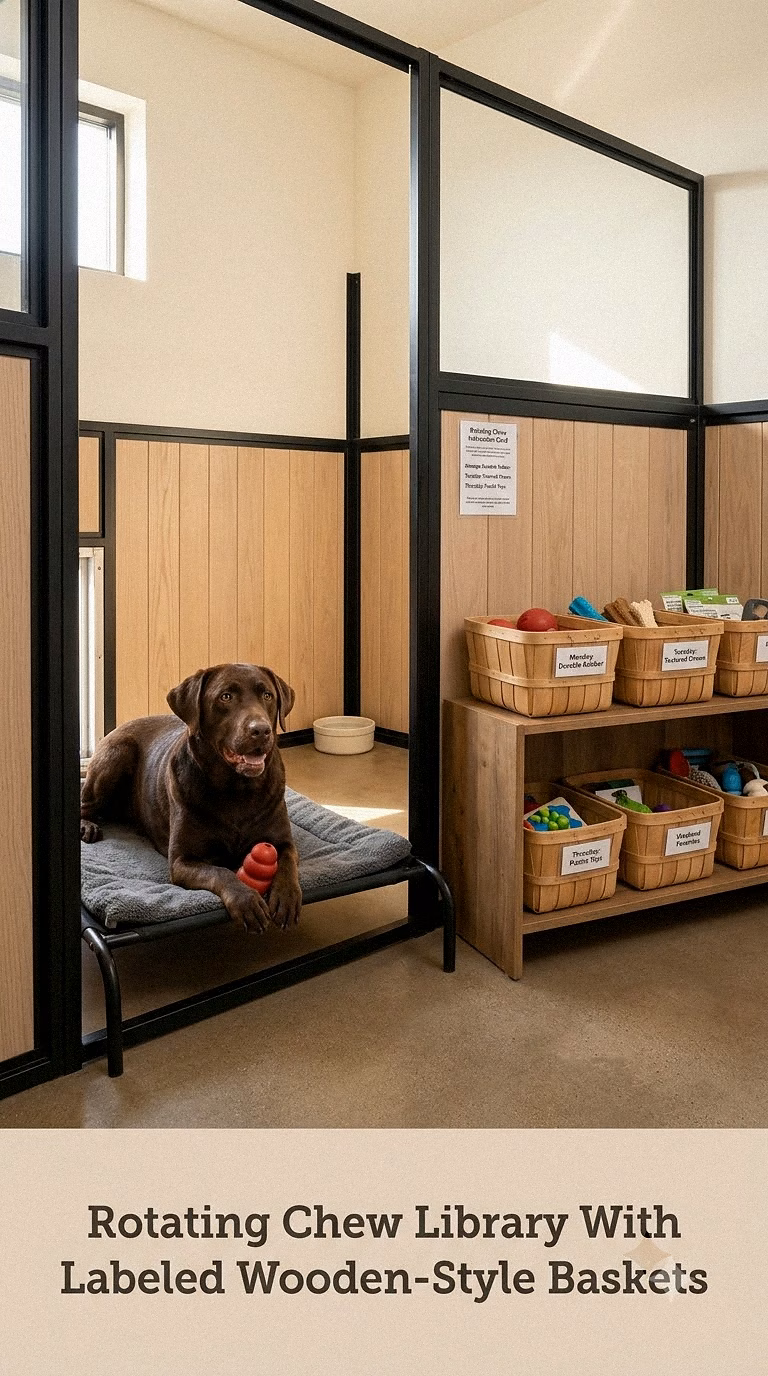 Rotating Chew Library With Labeled Wooden-Style Baskets