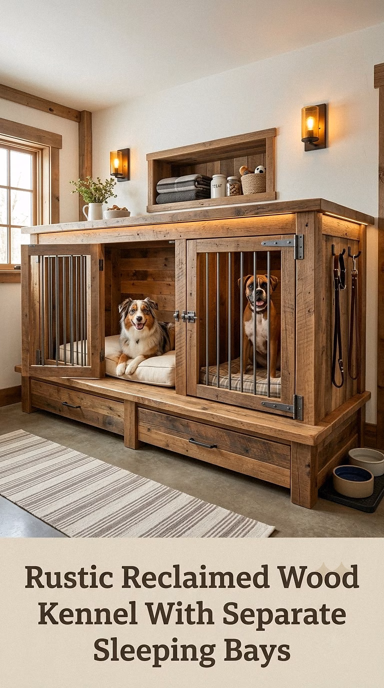 Rustic Reclaimed Wood Kennel With Separate Sleeping Bays