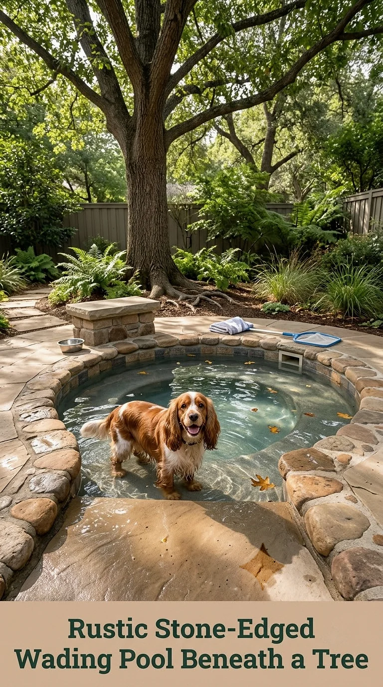 Rustic Stone-Edged Wading Pool Beneath a Tree