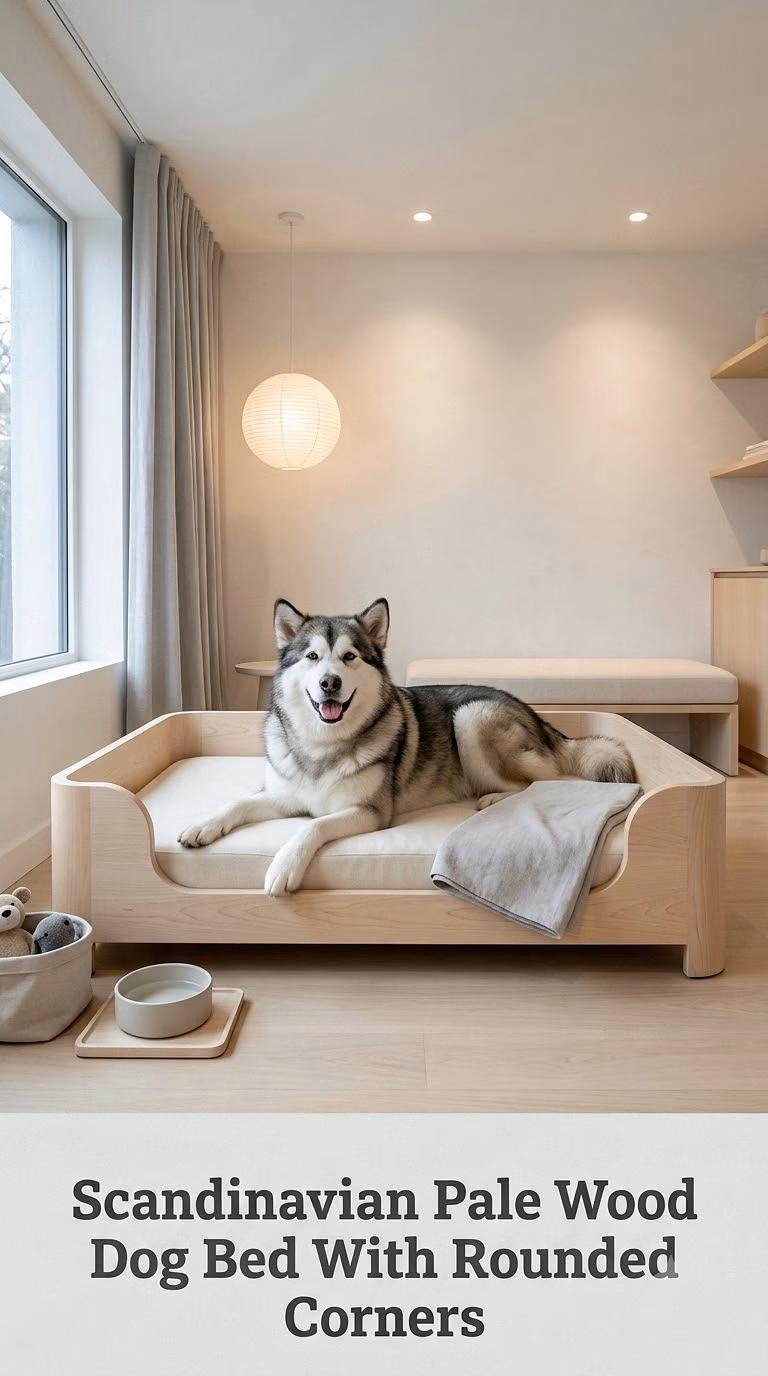 Scandinavian Pale Wood Dog Bed With Rounded Corners