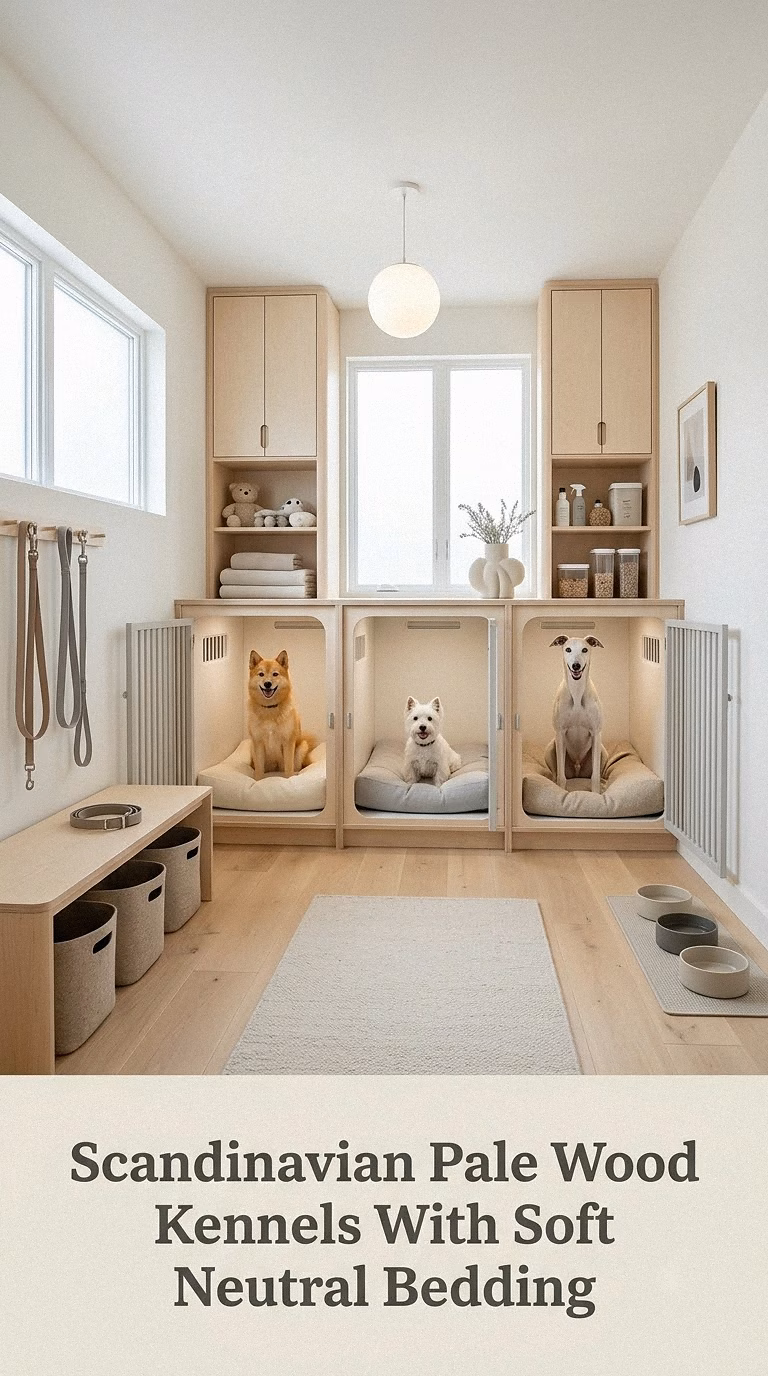 Scandinavian Pale Wood Kennels With Soft Neutral Bedding