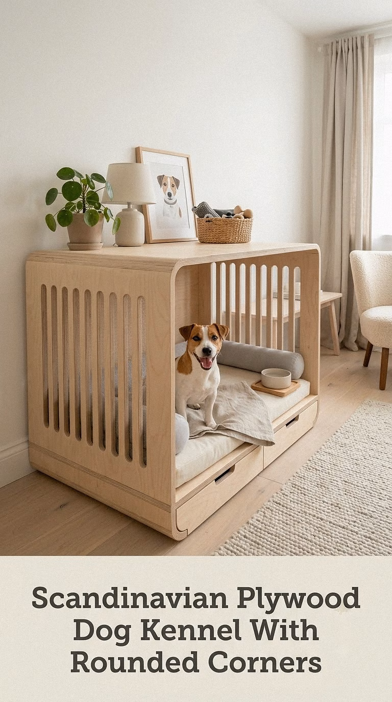 Scandinavian Plywood Dog Kennel With Rounded Corners