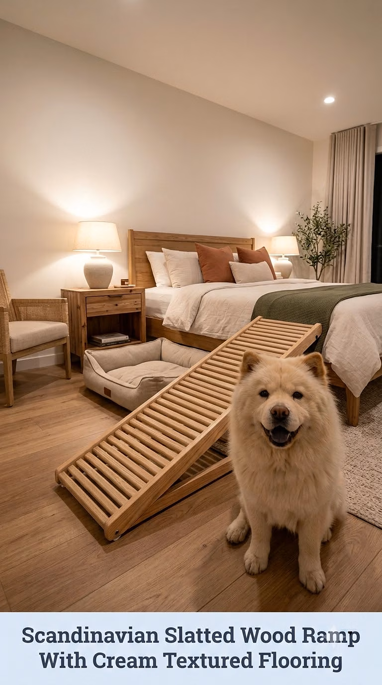 Scandinavian Slatted Wood Ramp With Cream Textured Flooring