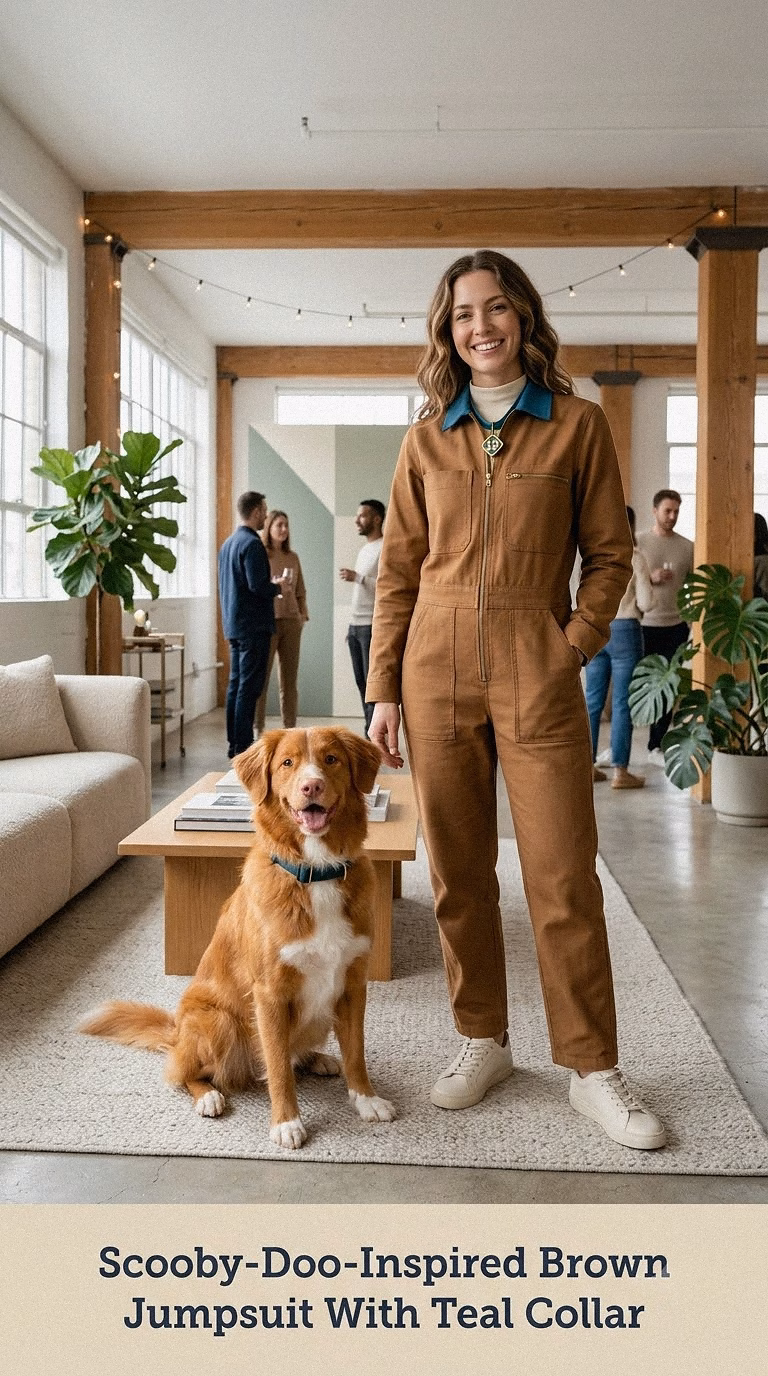 Scooby-Doo-Inspired Brown Jumpsuit With Teal Collar