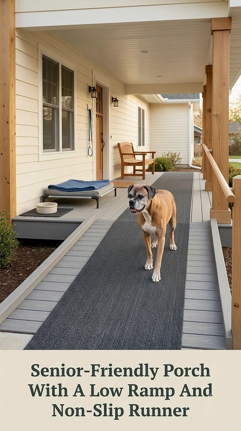 Senior-Friendly Porch With A Low Ramp And Non-Slip Runner