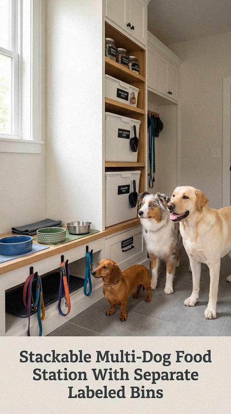 Stackable Multi-Dog Food Station With Separate Labeled Bins