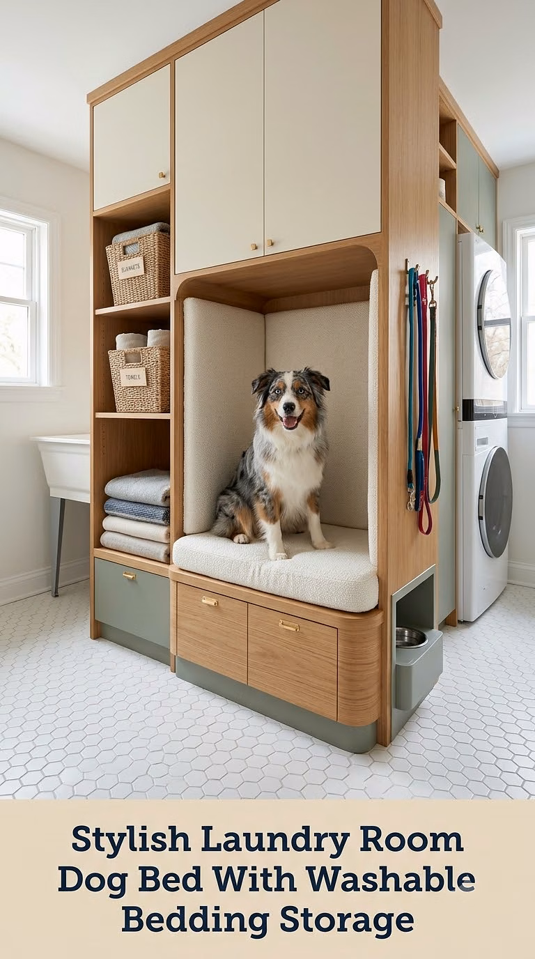 Stylish Laundry Room Dog Bed With Washable Bedding Storage