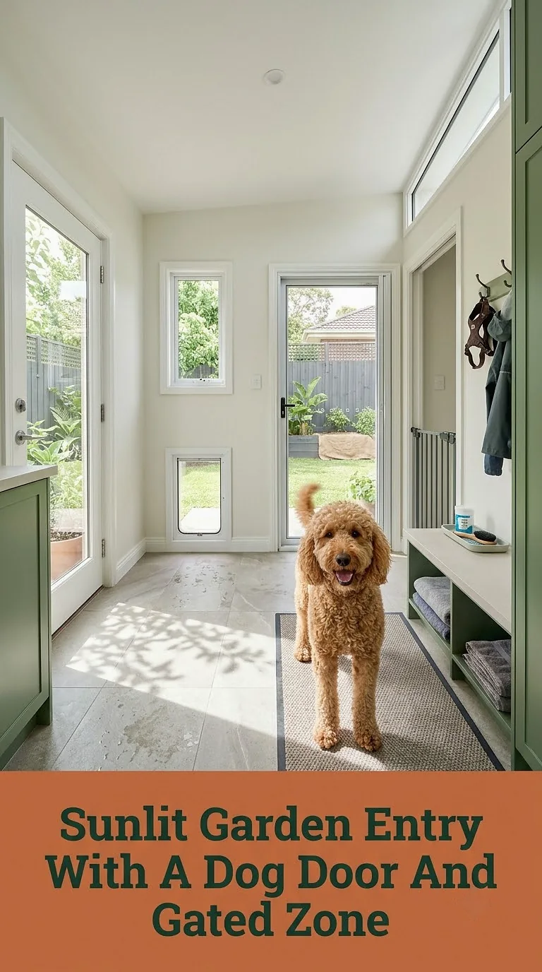 Sunlit Garden Entry With A Dog Door And Gated Zone