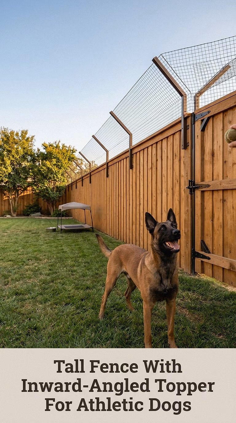 Tall Fence With Inward-Angled Topper For Athletic Dogs