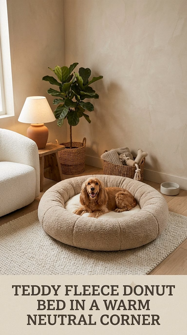 Teddy Fleece Donut Bed in a Warm Neutral Corner