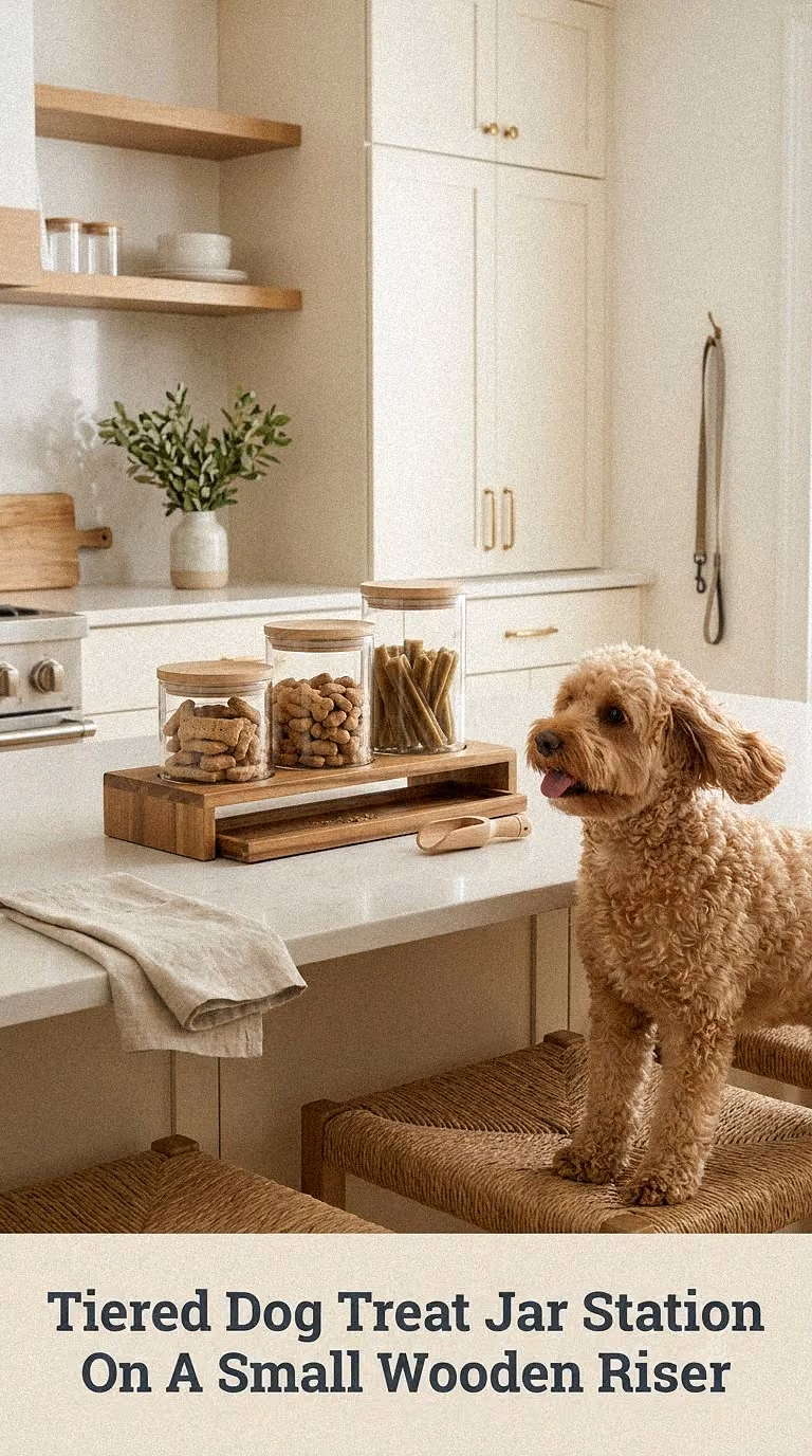 Tiered Dog Treat Jar Station On A Small Wooden Riser