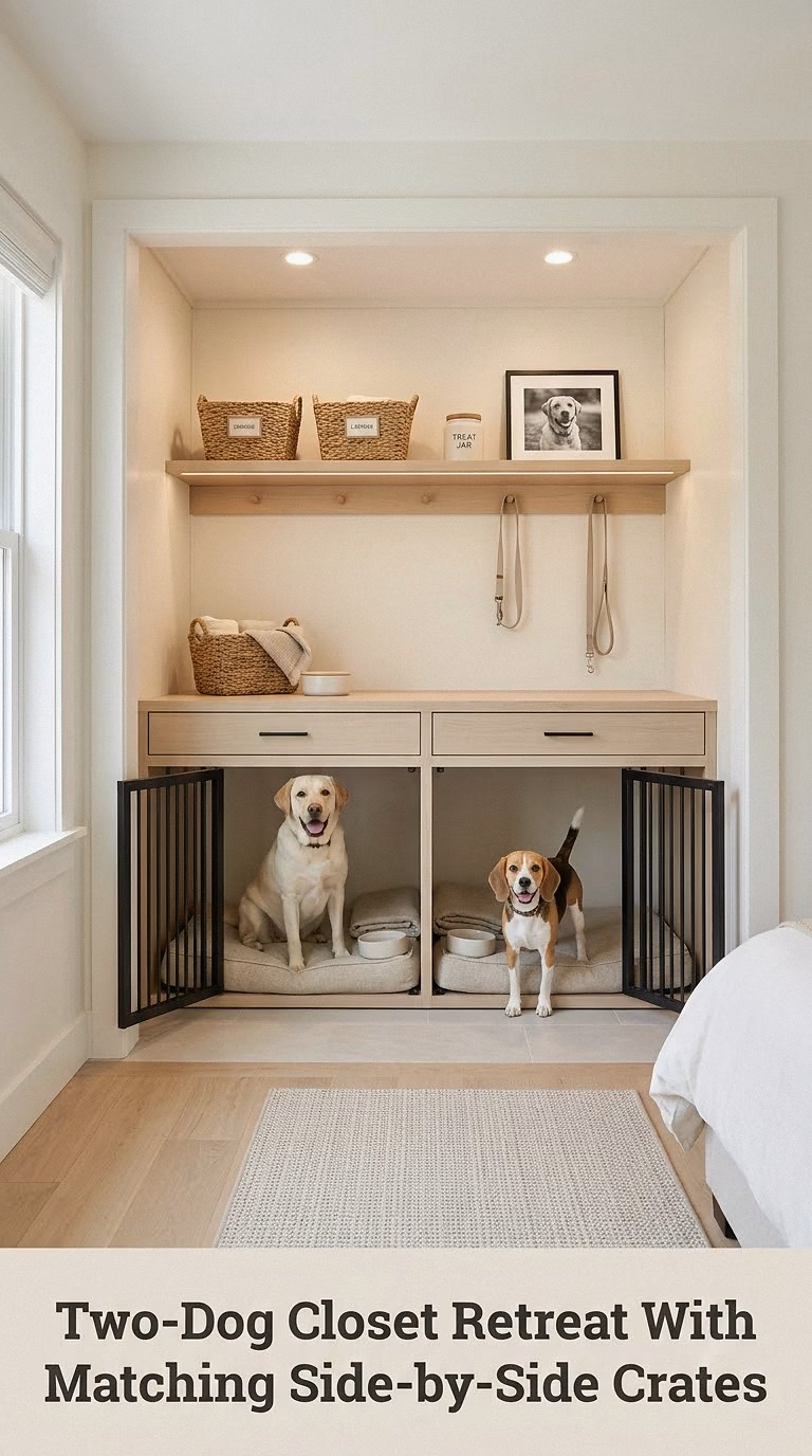 Two-Dog Closet Retreat With Matching Side-by-Side Crates