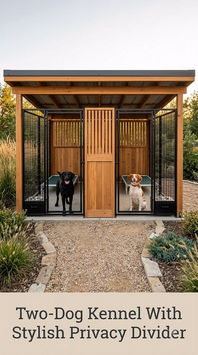 Two-Dog Kennel With Stylish Privacy Divider