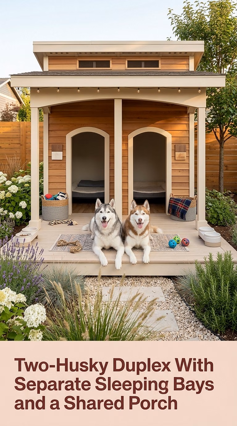 12. Two-Husky Duplex With Separate Sleeping Bays and a Shared Porch