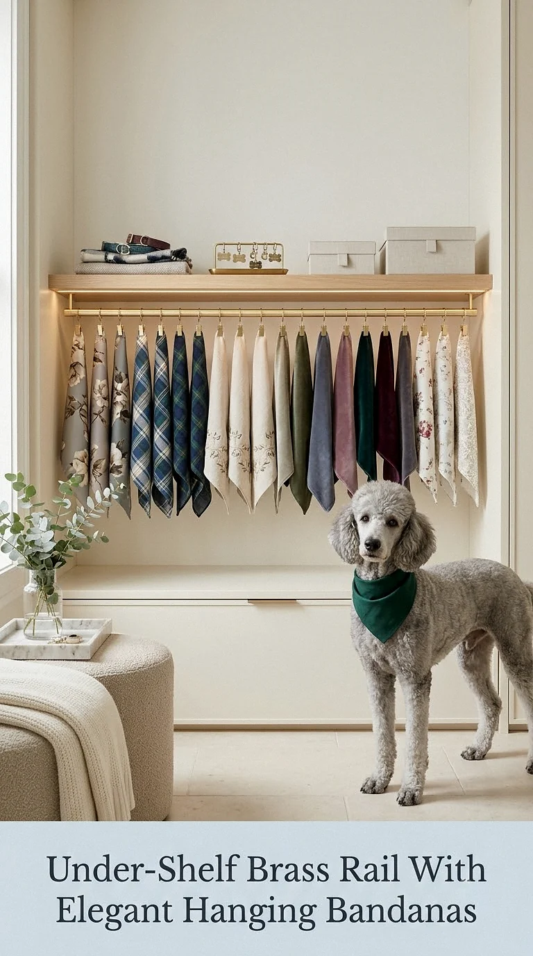 Under-Shelf Brass Rail With Elegant Hanging Bandanas