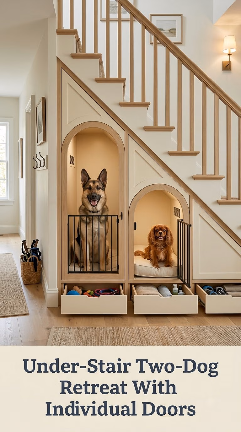 Under-Stair Two-Dog Retreat With Individual Doors