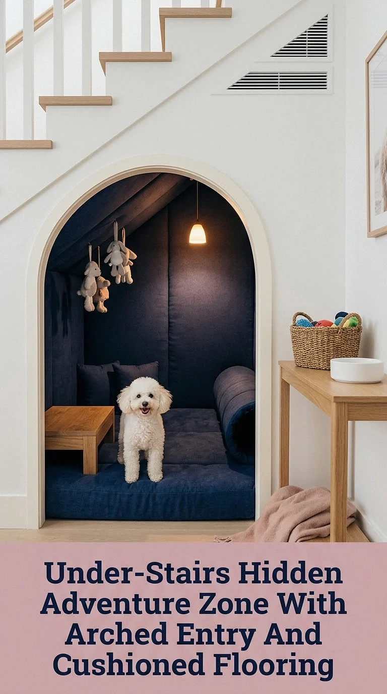Under-Stairs Hidden Adventure Zone With Arched Entry And Cushioned Flooring
