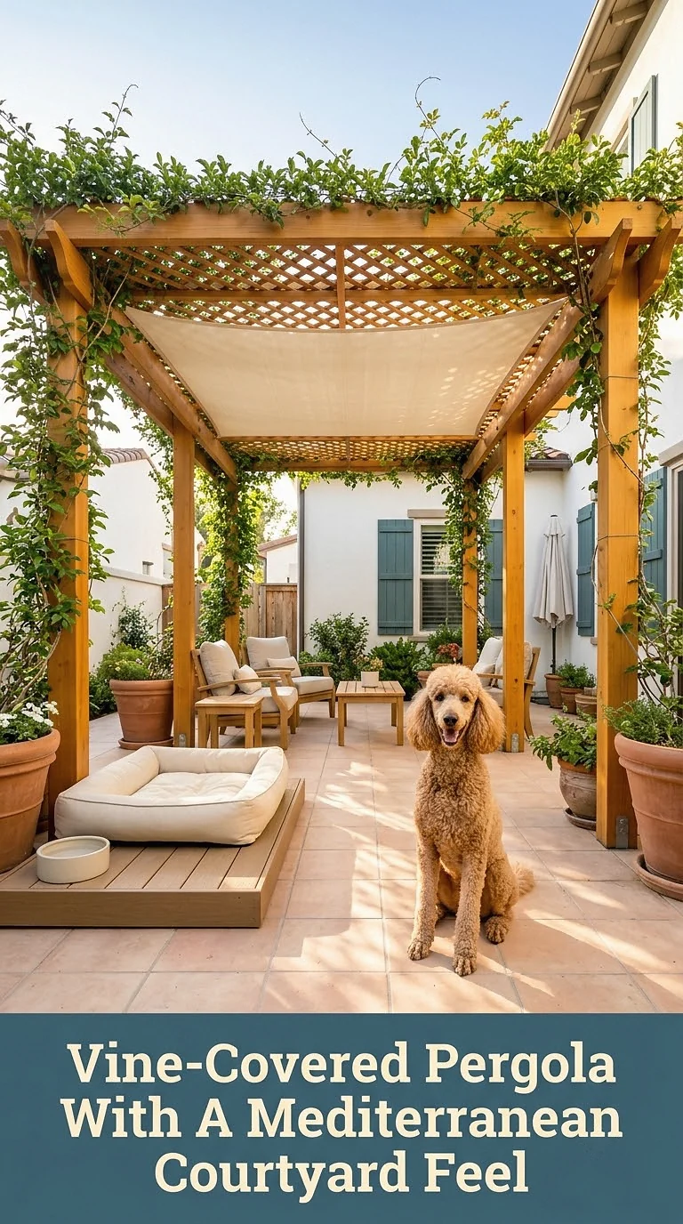 Vine-Covered Pergola With A Mediterranean Courtyard Feel