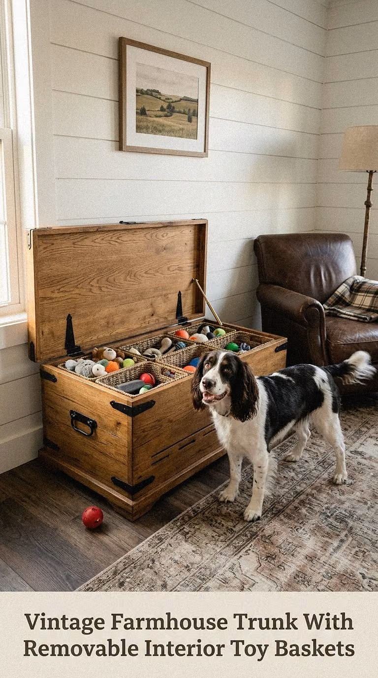 Vintage Farmhouse Trunk With Removable Interior Toy Baskets