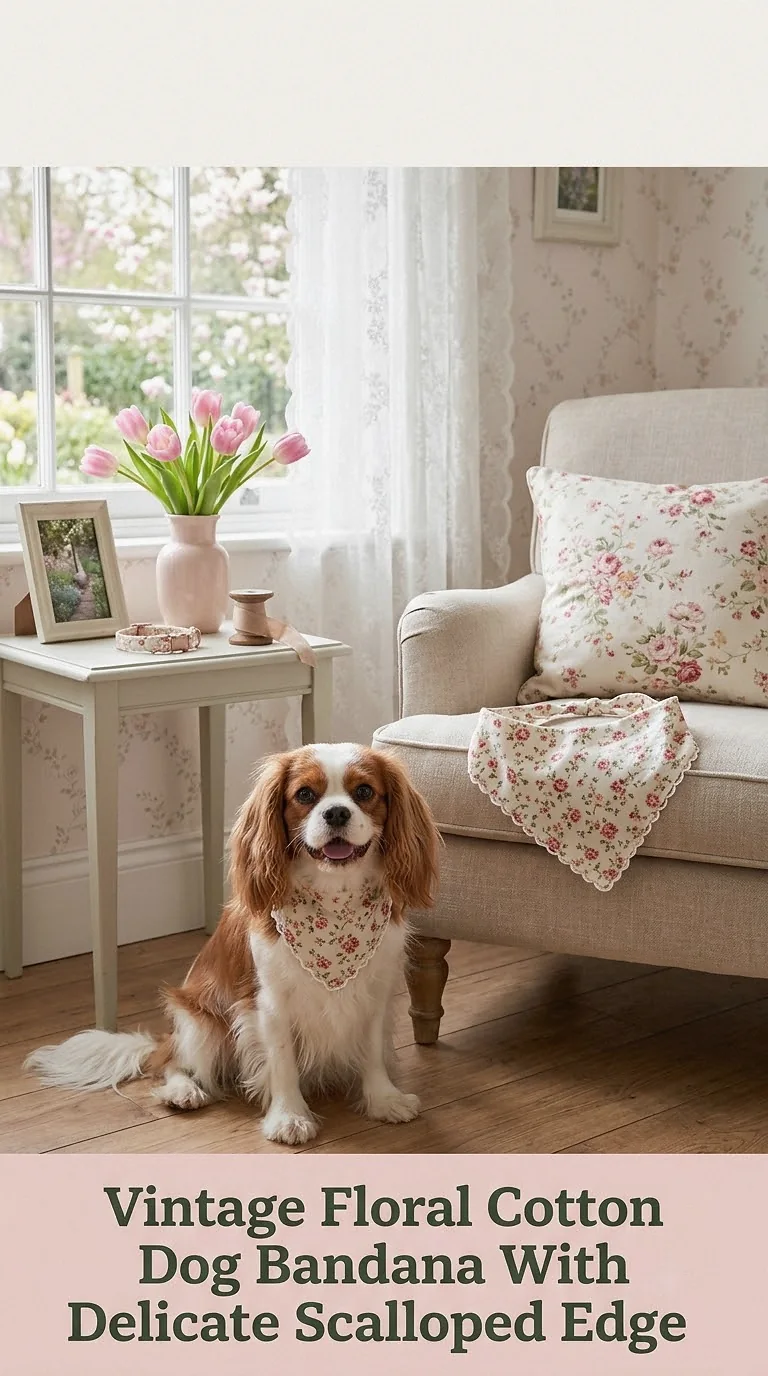 Vintage Floral Cotton Dog Bandana With Delicate Scalloped Edge