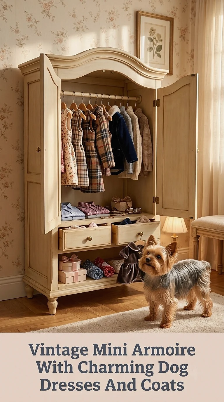 Vintage Mini Armoire With Charming Dog Dresses And Coats