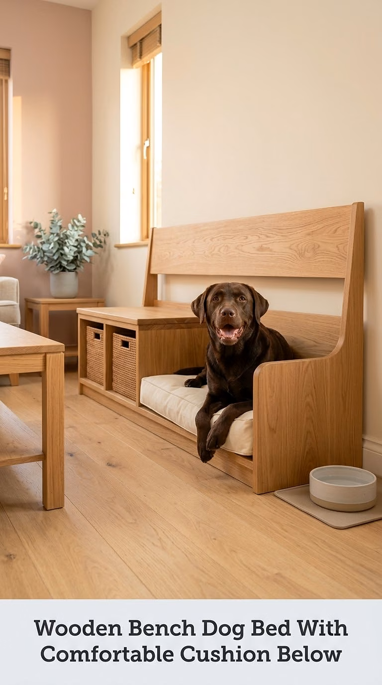 Wooden Bench Dog Bed With Comfortable Cushion Below