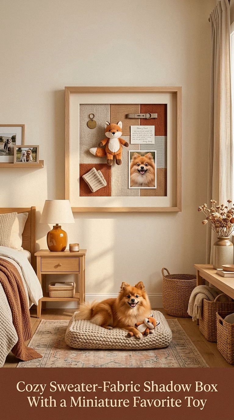 13. Cozy Sweater-Fabric Shadow Box With a Miniature Favorite Toy