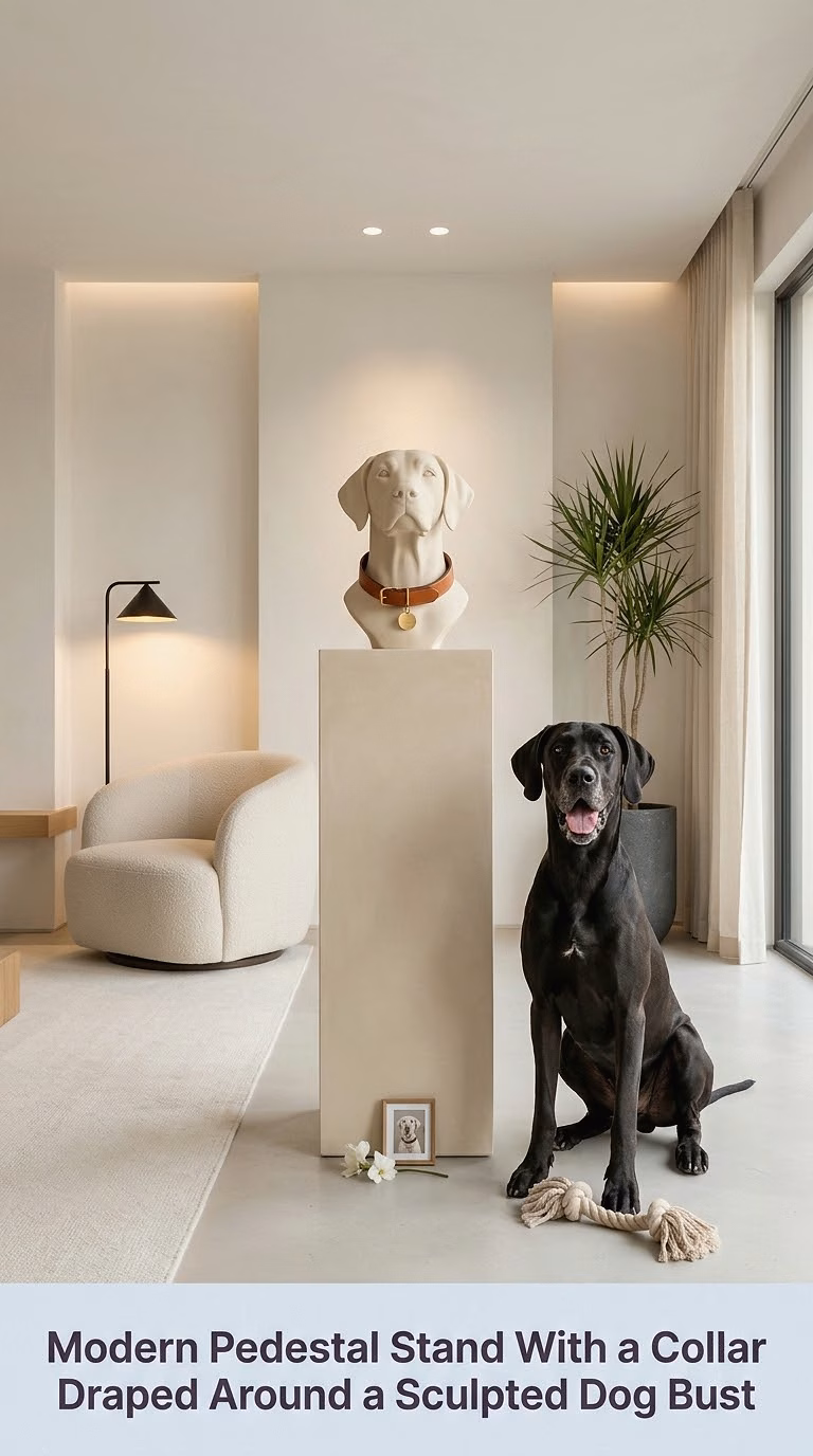 13. Modern Pedestal Stand With a Collar Draped Around a Sculpted Dog Bust