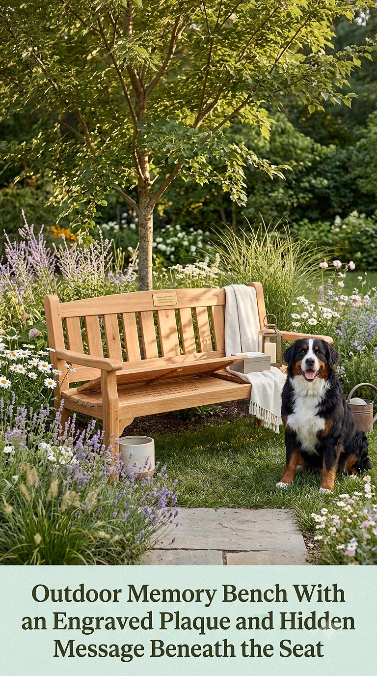 13. Outdoor Memory Bench With an Engraved Plaque and Hidden Message Beneath the Seat