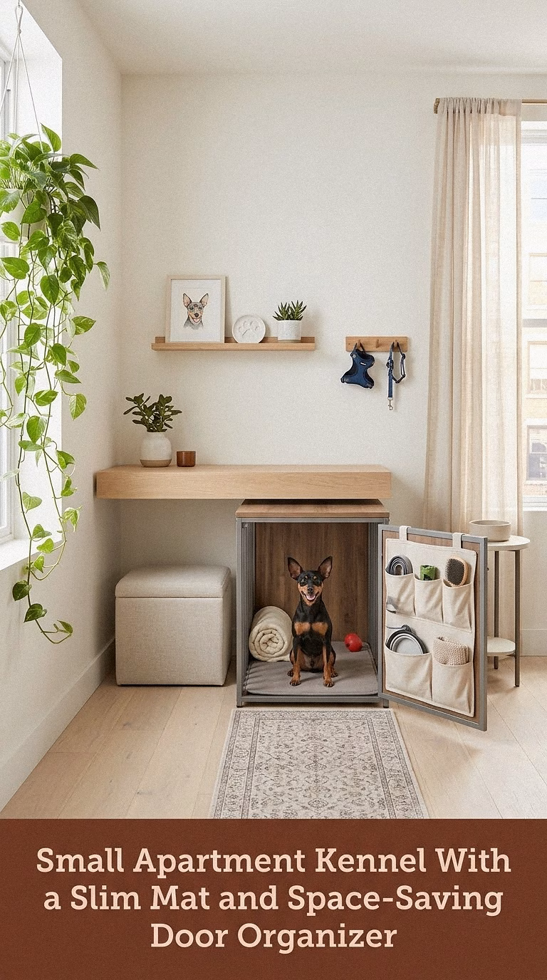 13. Small Apartment Kennel With a Slim Mat and Space-Saving Door Organizer