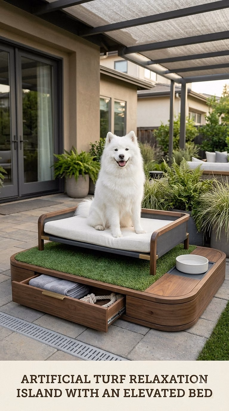 Artificial Turf Relaxation Island With an Elevated Bed