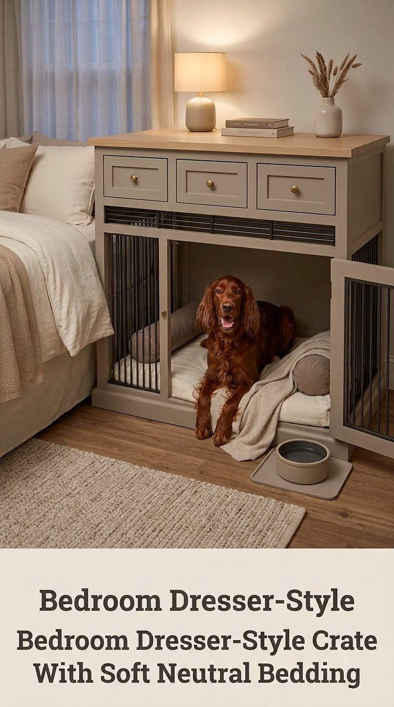 Bedroom Dresser-Style Crate With Soft Neutral Bedding