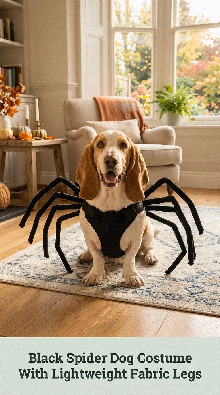 Black Spider Dog Costume With Lightweight Fabric Legs