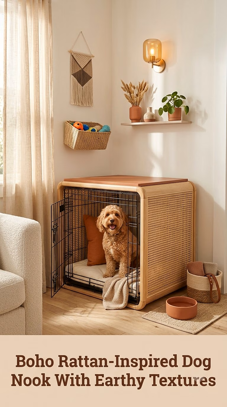 Boho Rattan-Inspired Dog Nook With Earthy Textures