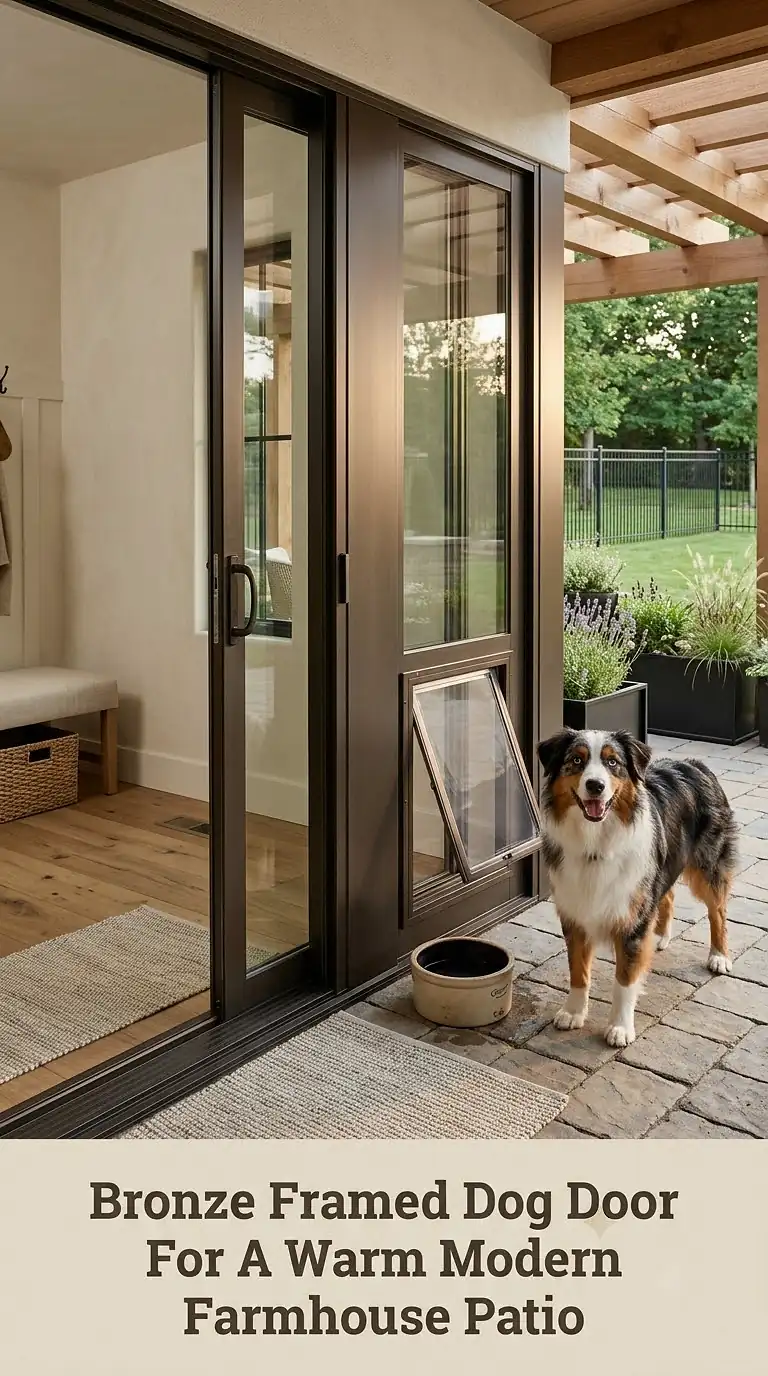 Bronze Framed Dog Door For A Warm Modern Farmhouse Patio