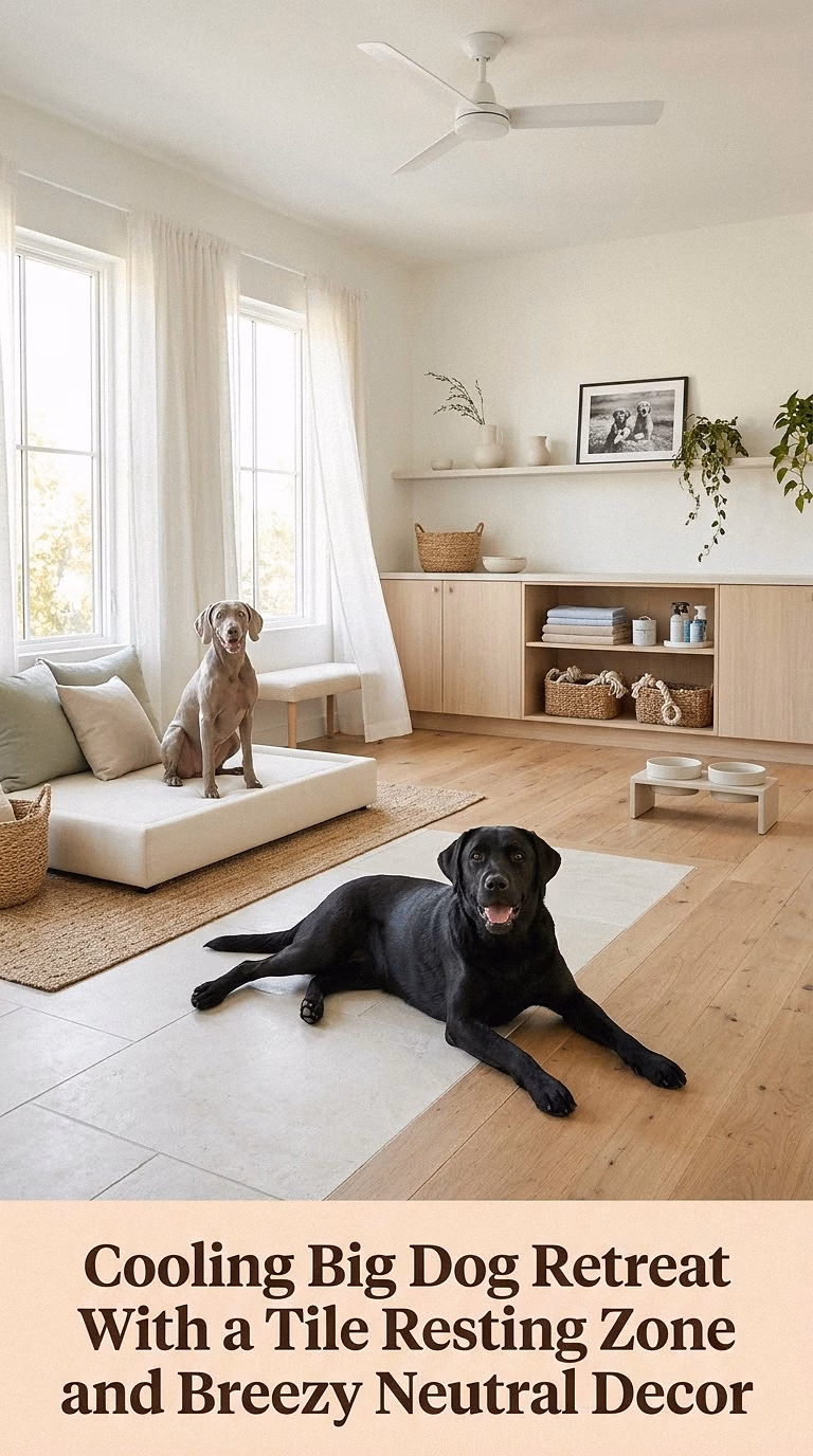 13. Cooling Big Dog Retreat With a Tile Resting Zone and Breezy Neutral Decor