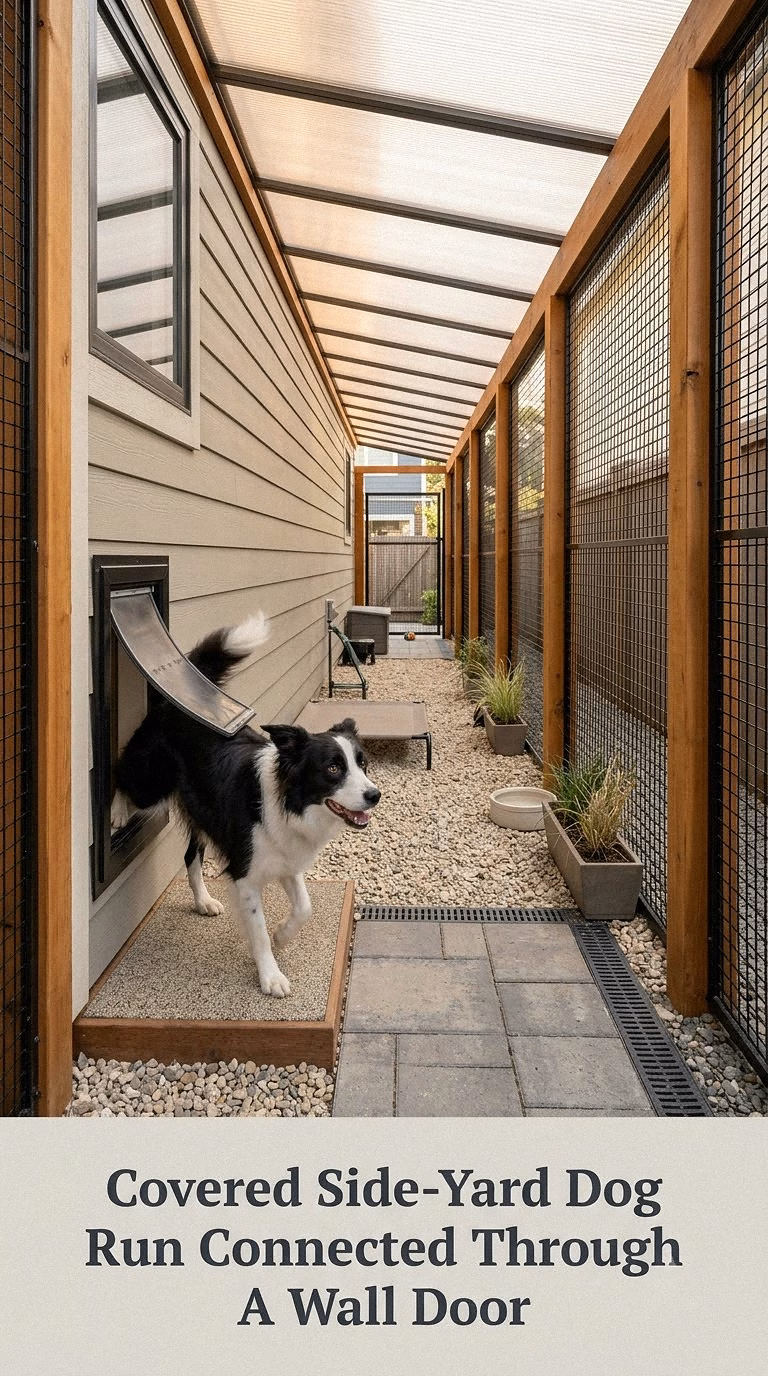 Covered Side-Yard Dog Run Connected Through A Wall Door